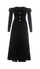 VELVET LACE ONE PIECE NECKLINE VINTAGE MIDI DRESS IN BLACK styleofcb