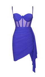 YOLIE ROYAL BLUE RUCHED DRAPING MESH CORSET DRESS Dresses styleofcb