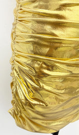 ONE SHOULDER RUCHED MINI DRESS IN GOLD Dresses styleofcb