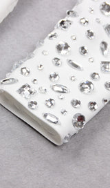 BANDAGE BRIGHT DIAMOND HOLLOW TWO PIECE HALTER WRAP DRESS IN WHITE styleofcb