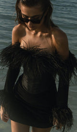 FEATHER CORSET MINI DRESS IN BLACK styleofcb