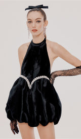 VELVET HALTERNECK MINI DRESS IN BLACK DRESSES styleofcb