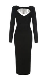 CUT OUT LONG SLEEVES MIDI DRESS IN BLACK styleofcb