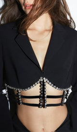 SPANDEX HEAVY RHINESTONE CUT-OUT MINI DRESS IN BLACK styleofcb