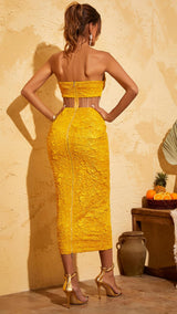 JACQUARD STRAPLESS MIDI DRESS IN YELLOW Dresses styleofcb
