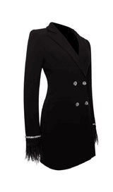 QUILLA BLACK FEATHER CRYSTAL SLEEVE BACKLESS BLAZER DRESS Dresses styleofcb