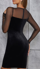 BLACK CREWNECK MESH STITCHED VELVET DRESS styleofcb