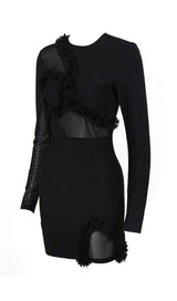 MESH FABRIC STITCHED MINI DRESS IN BLACK styleofcb