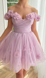 LACE FLORAL-EMBELLISHED MINI DRESS IN LILAC DRESS STYLE OF CB