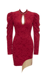 WINE RED CHINESE STYLE DARK GRAIN MINI DRESS styleofcb