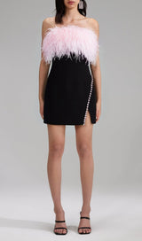 BANDAGE FEATHER CRYSTAL MINI DRESS IN BLACK styleofcb