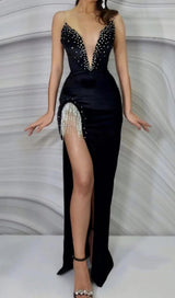 V NECK MAXI DRESS IN BLACK styleofcb