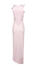 GLAM WITH EDGY SKINTIGHT LATEX GOWN IN PINK LEATHERETTE PIECES styleofcb