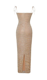 THE GLINT GOLD RUCHED CHIFFON LONG MAXI DRESS Dresses styleofcb