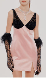 LACE GOLVES PINK PATCHWORK MINI DRESS Dresses styleofcb