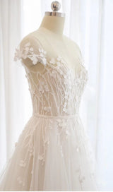 LACE PETAL-MESH MAXI DRESS IN WHITE styleofcb