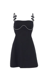 PARTHEA WAIST CUT OUT RHINESTONE A-LINE DRESS styleofcb