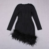 LONG SLEEVES FEATHER MINI DRESS IN BLACK styleofcb