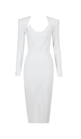 SQUARE SHOULDER CORSET MIDI DRESS IN WHITE styleofcb