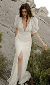 DEEP V HIGH SPLIT MAXI DRESS IN WHITE styleofcb