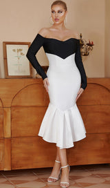 SPLICING LONG SLEEVES MIDI DRESS styleofcb