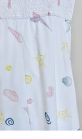 SHELL-PRINT STRAP MIDI DRESS IN WHITE DRESS STYLE OF CB