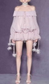 LACE COLD-SHOULDER MINI DRESS IN PURPLE styleofcb