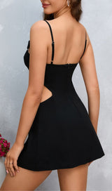 PARTHEA WAIST CUT OUT RHINESTONE A-LINE DRESS styleofcb