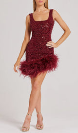 RED FEATHER SEQUIN DRESS styleofcb