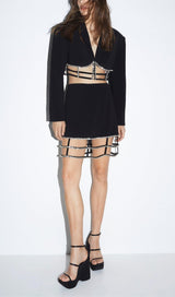 SPANDEX HEAVY RHINESTONE CUT-OUT MINI DRESS IN BLACK styleofcb