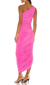 PLEATED SLEEVELESS ONE-SHOULDER DRESS IN PINK styleofcb