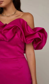 SATIN A-LINE NECKLINE POD RUFFLE MINI DRESS IN PINK styleofcb