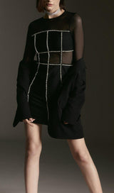 BANDAGE CUT OUT MESH KNITTED MINI DRESS styleofcb