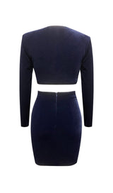 VELVET METAL BUCKLE SEXY TWO PIECES SUIT IN NAVY styleofcb