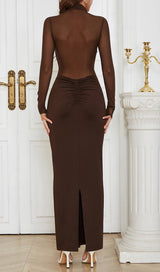 MESH LONG SLEEVE MAXI DRESS IN COFFEE styleofcb