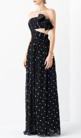 POLKA DOT BANDEAU DRESS IN BLACK styleofcb