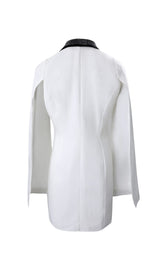 V-NECK DIAMOND DECORATIVE NECKLINE CLOAK DRESS IN WHITE styleofcb