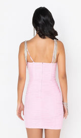 FRINGED MESH SKINNY MINI DRESS IN PINK styleofcb
