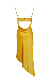 ORANGE SATIN DRAPING MIDI DRESS Dresses styleofcb