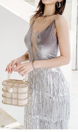 VELVET TASSEL SEXY TIE-DOWN MAXI DRESS IN GREY styleofcb