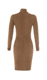 CARAMEL TURTLENECK WAIST HOLLOW PLEATED DRESS styleofcb