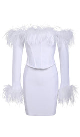 FEATHER CORSET MINI DRESS IN WHITE styleofcb