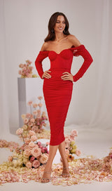STRAPLESS STRAPLESS LACE MIDI DRESS IN RED DREESES styleofcb