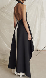 BANDAGE HALTER IRREGULAR MAXI DRESS IN BLACK AND WHITE styleofcb