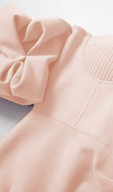 STRAPLESS DRAPED SLEEVE SLITS BANDAGE DRESS IN BEIGE Dresses styleofcb