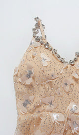 SEQUIN BUTTERFLY EMBELLISHED CRYSTAL MIDI DRESS styleofcb