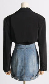 SUIT COLLAR PATCHWORK DENIM TWO-PIECE SUIT styleofcb