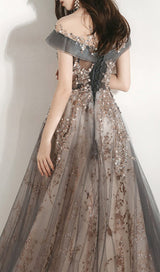 MESH HEAVY RHINESTONE COURT MAXI DRESS IN GREY styleofcb