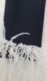 BLACK FEATHER LONG SLEEVE BANDAGE MAXI DRESS styleofcb