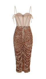 SEQUIN CORSET MIDI DRESS IN CHAMPAGNE styleofcb